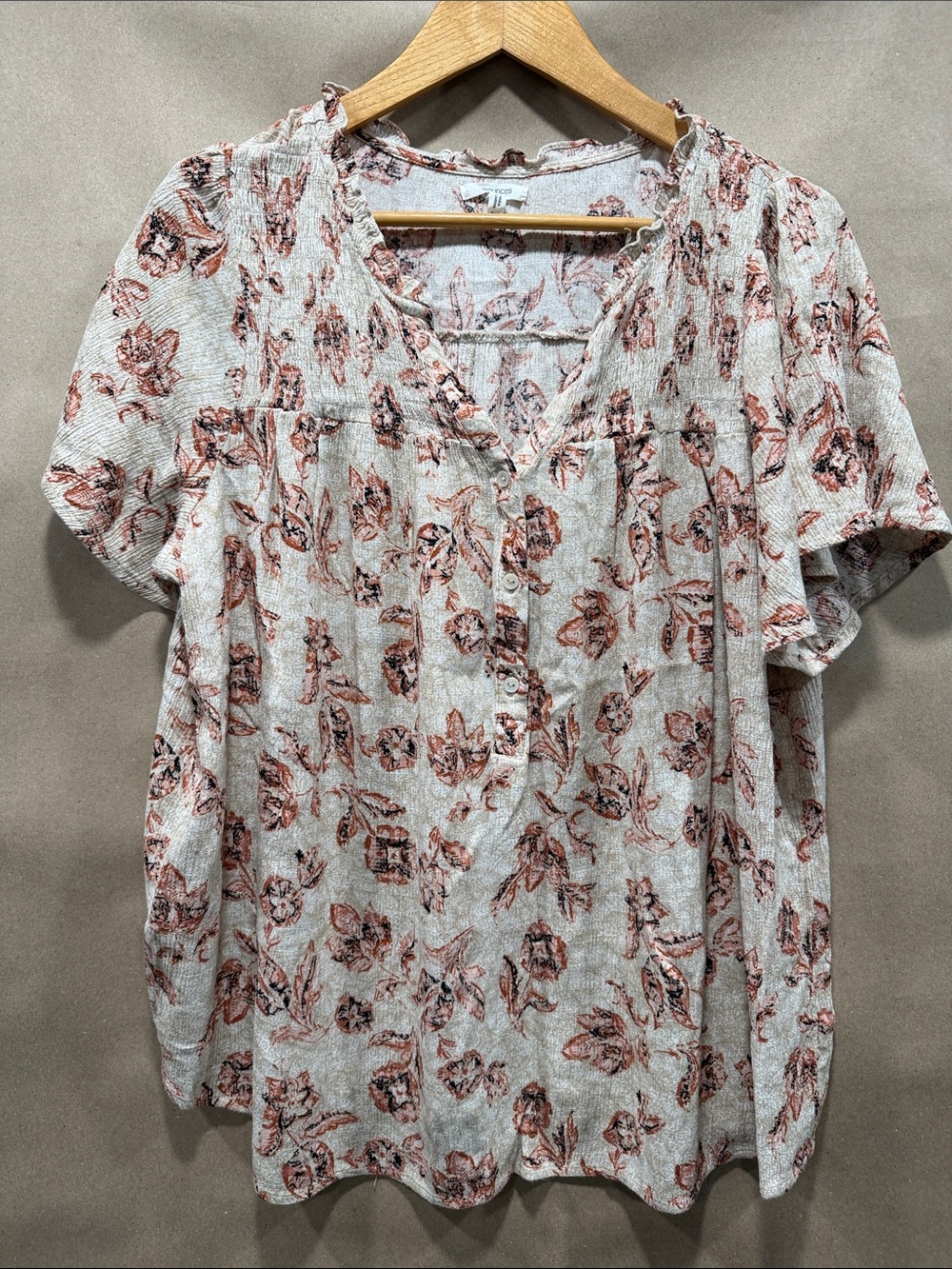 Maurices Cream Blouse with Rust Floral Print